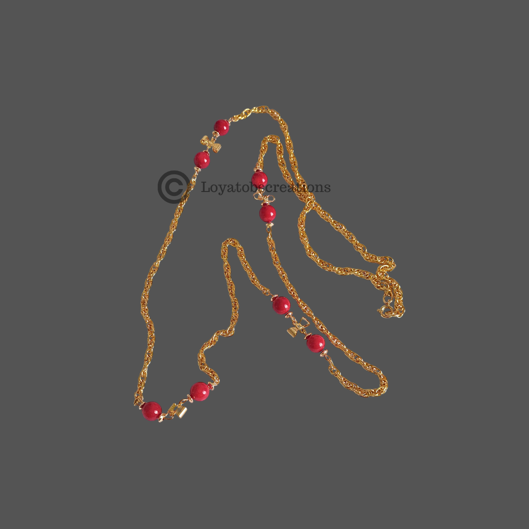 Scarlet Long Bead and Chain Necklace