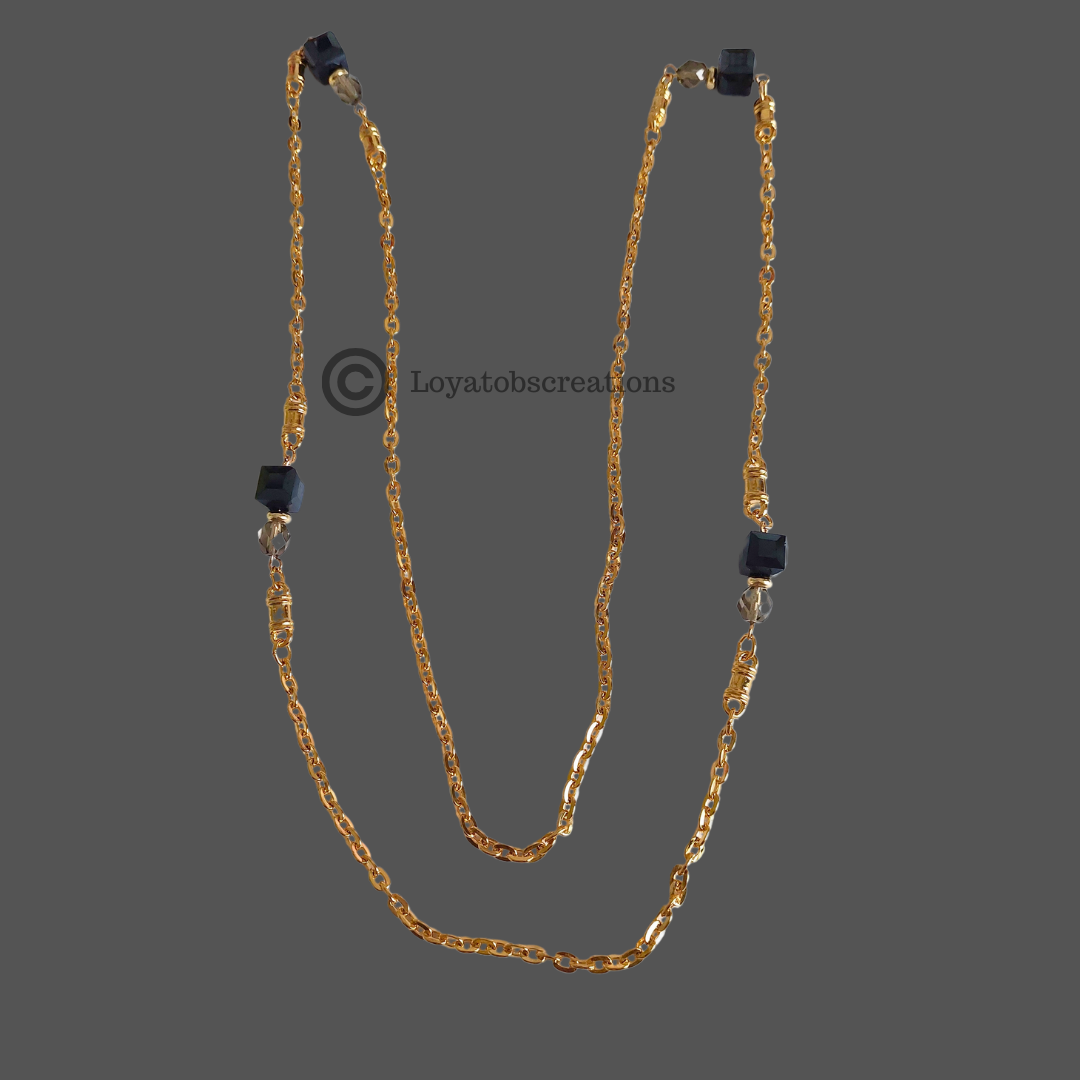 Raven Long Bead and Chain Necklace