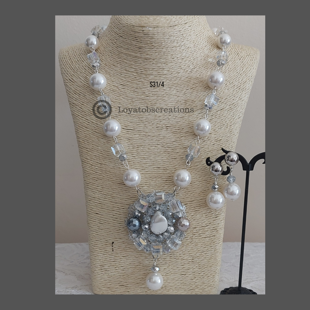 Silver Queen Bead Dangle Earrings