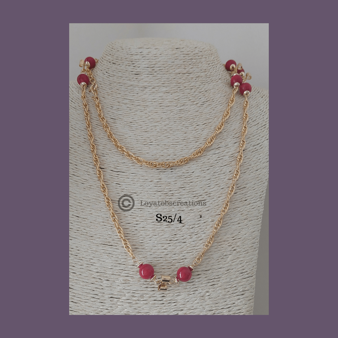 Scarlet Long Bead and Chain Necklace
