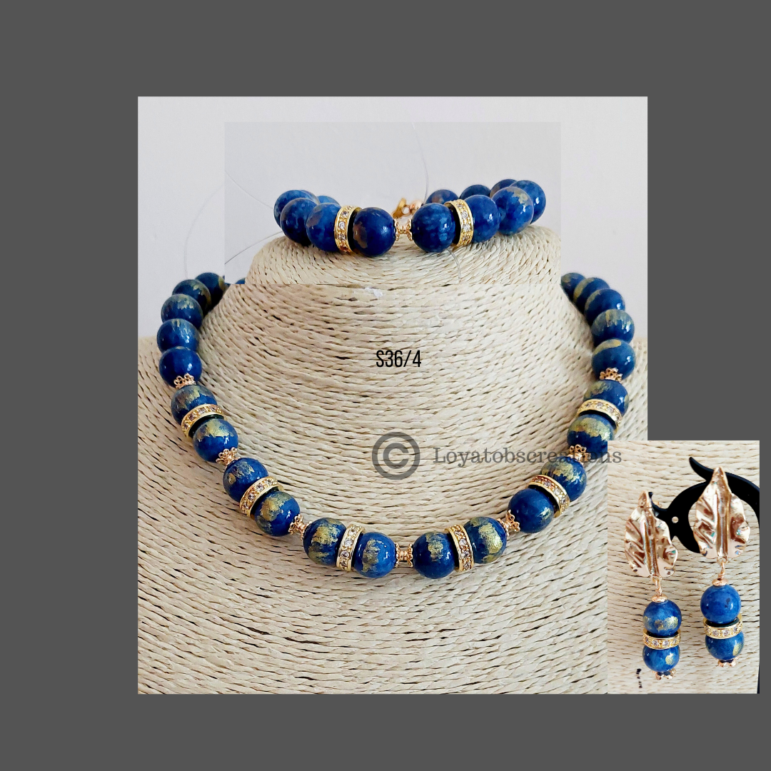 Blue Orchid Necklace , Bracelet and Earring Set