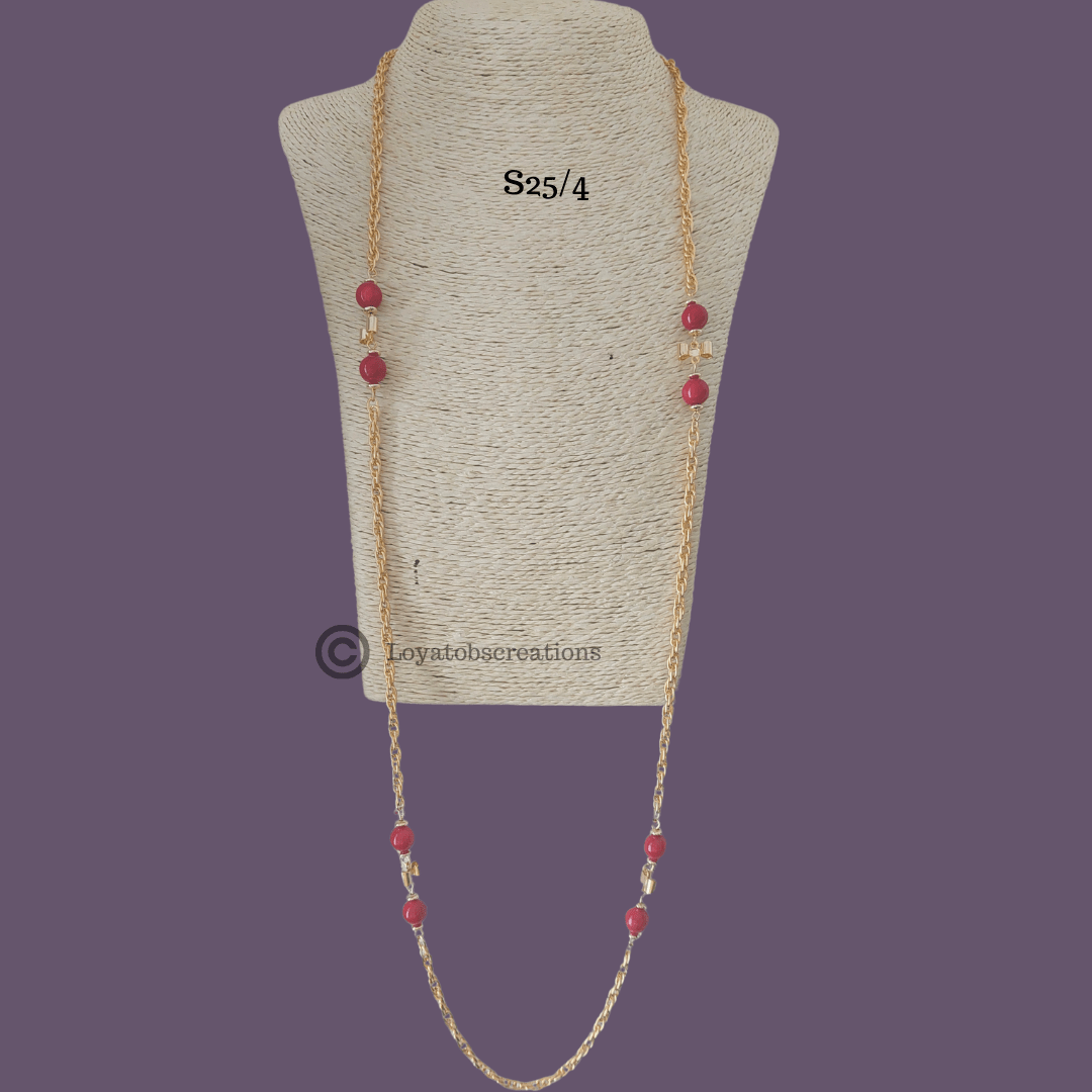 Scarlet Long Bead and Chain Necklace