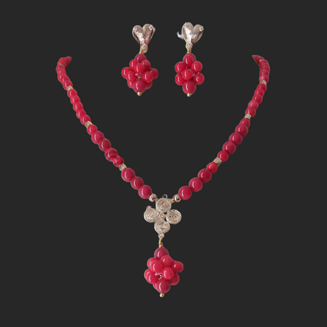 Red Dahlia Necklace and Earring Set