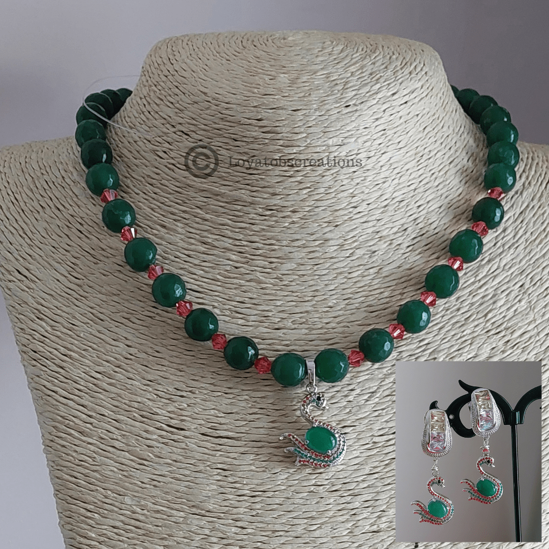 Swan Flower Necklace and Earring Set