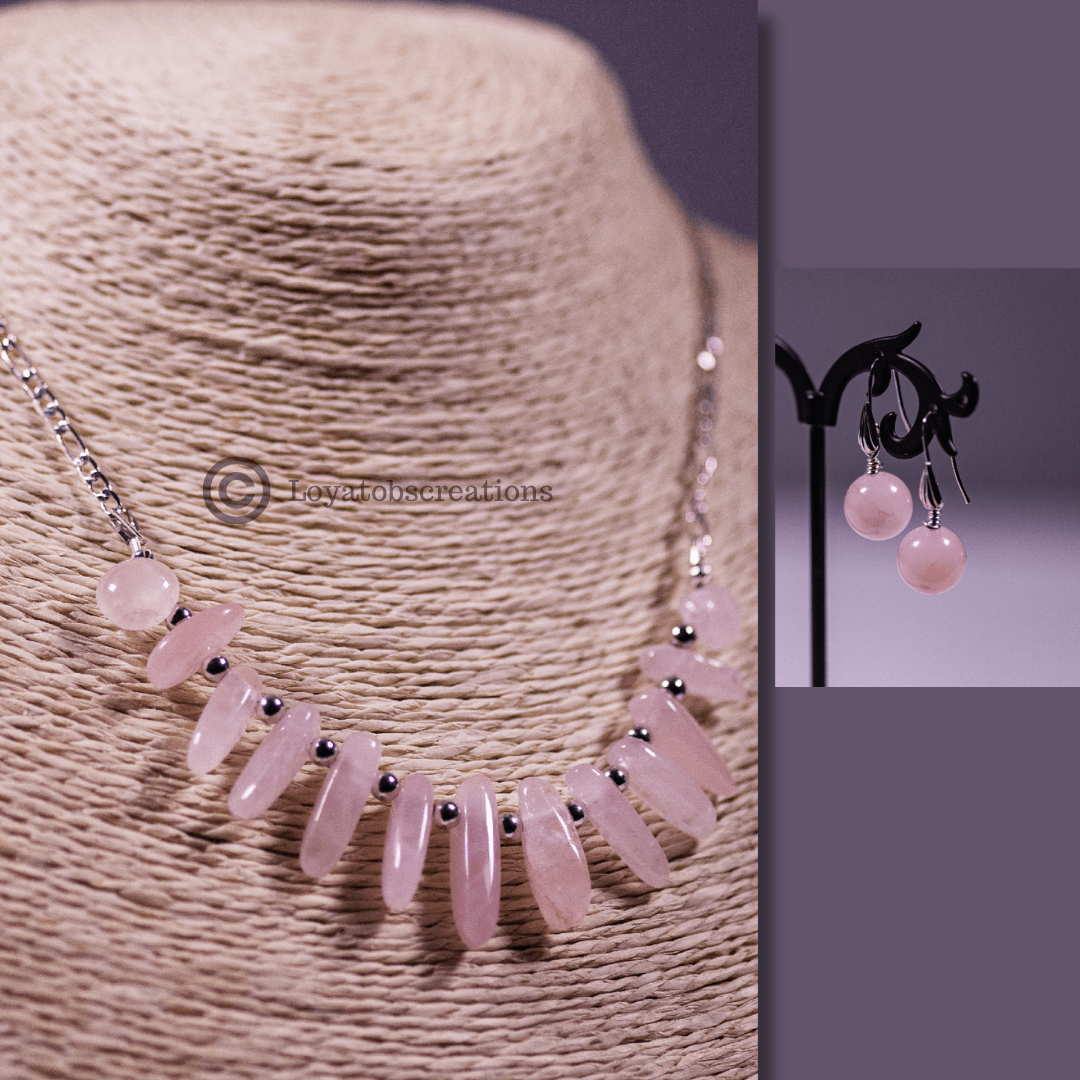 Silver Roses Necklace and Earring Set