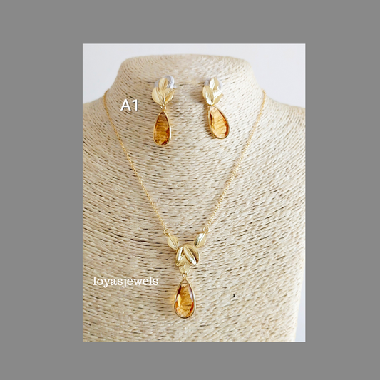 The Champagne Tear Drop Necklace and Earring Set