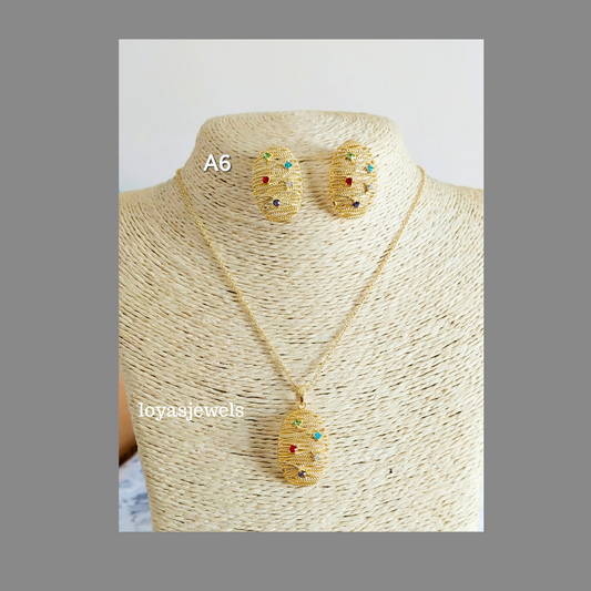 Multicoloured Basket Necklace and Earring Set
